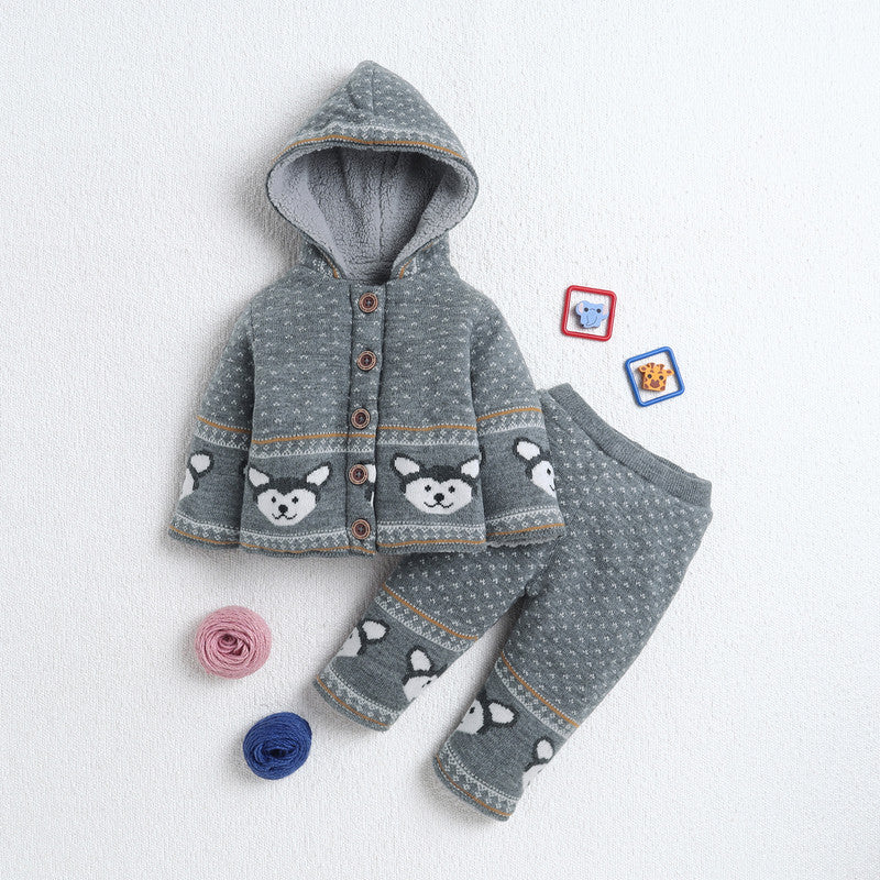Baby 3-Piece Knit Clothing Set | Soft Warm Animal Embroidered Sweater, Knit Pants & Pom-Pom Beanie | Cozy Winter Outfit for Babies