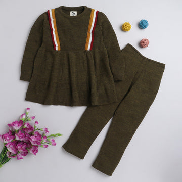Girls Knitted Co-Ord Set | Full Sleeve Sweater Top & Winter Leggings Set | Soft Warm Winter Outfit for Kids