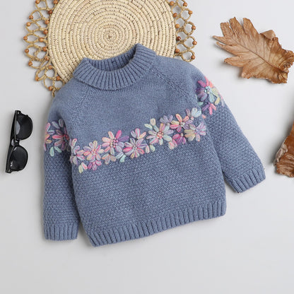 Beautiful Embroidered Woolen Warm Sweater Full Sleeve for Girls