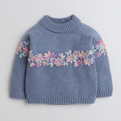 Beautiful Embroidered Woolen Warm Sweater Full Sleeve for Girls