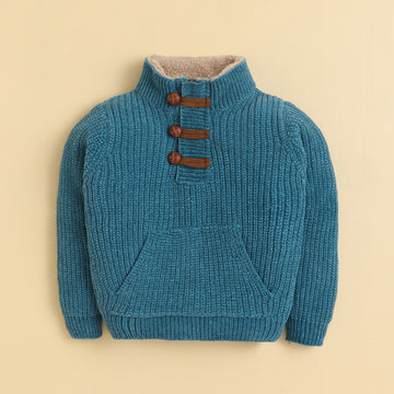 Boys High-Neck 100% Polyester Non-Fur Sweater