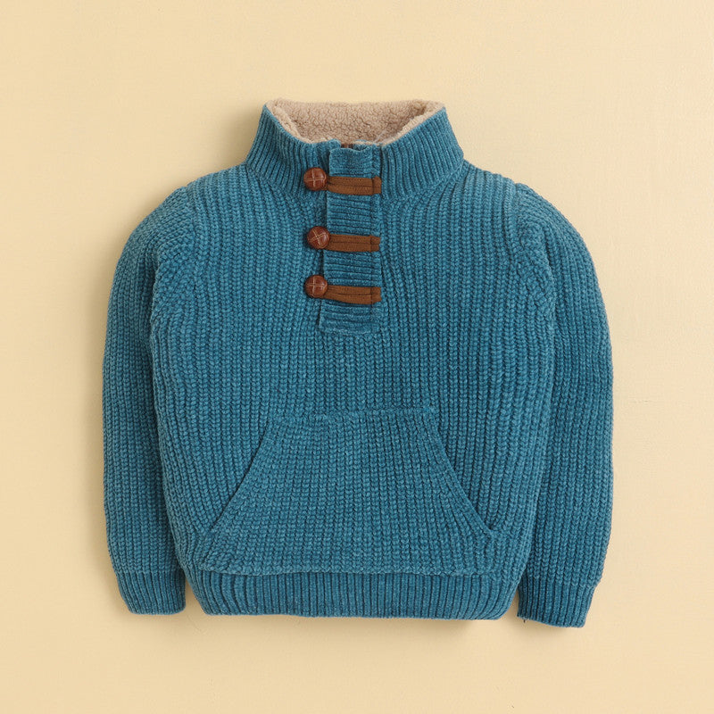 Boys High-Neck 100% Polyester Non-Fur Sweater