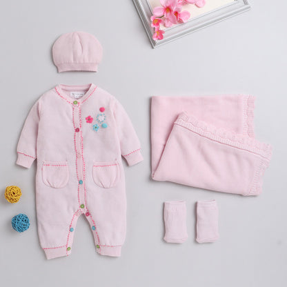 New Born Cotton Baby Set For All Season With Cardigan, Pajama, Cap and Pair of Socks and Blanket