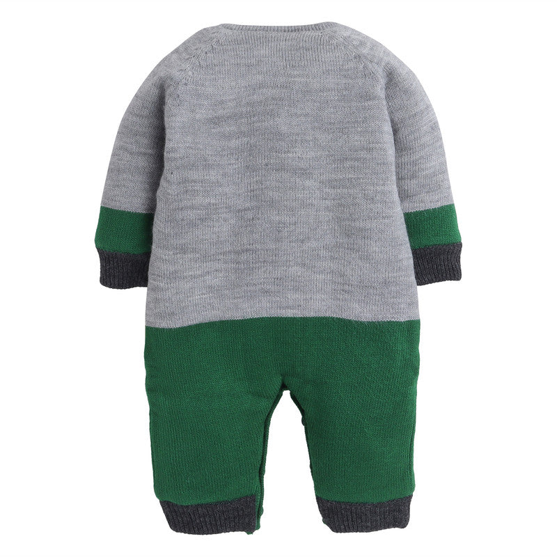 Baby Knitted Winter Romper with Elephant Applique | Soft Full Sleeve Warm Jumpsuit for Newborns & Infants