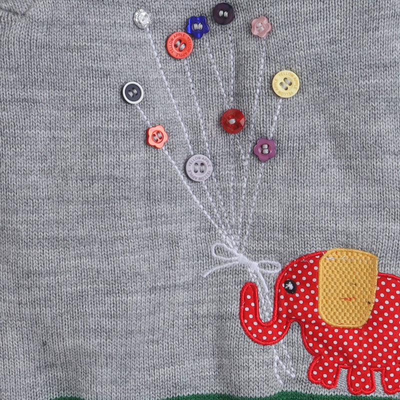 Baby Knitted Winter Romper with Elephant Applique | Soft Full Sleeve Warm Jumpsuit for Newborns & Infants