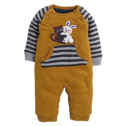 Babies Woolen Romper Bunny & catty Print With Inner Fleece