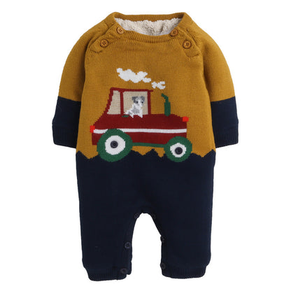 Yellow Apple Woolen Rompers For Babies With Inner Fleece