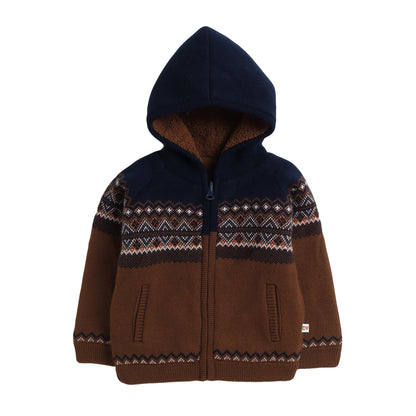 Baby Boys Self Design Hooded Neck Sweater