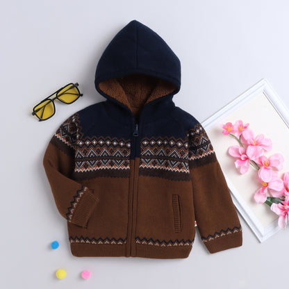 Baby Boys Self Design Hooded Neck Sweater
