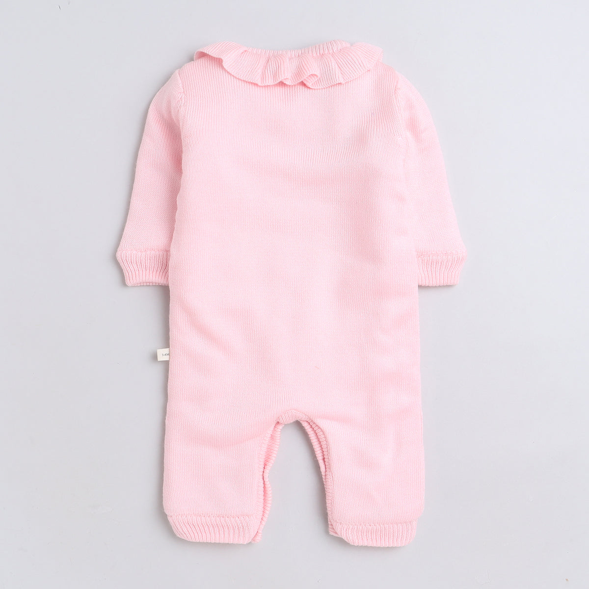 Baby Girls Knitted Romper with Bunny Embroidery, Frill Collar & Front Buttons