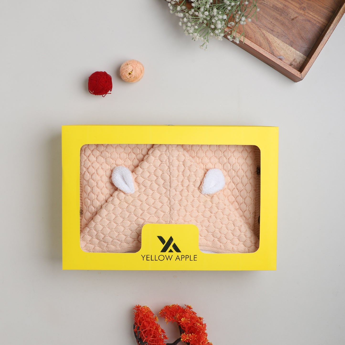 Yellow Apple Knitted Baby Sleeping Bag with Hood | Soft Winter Baby Sleep Sack