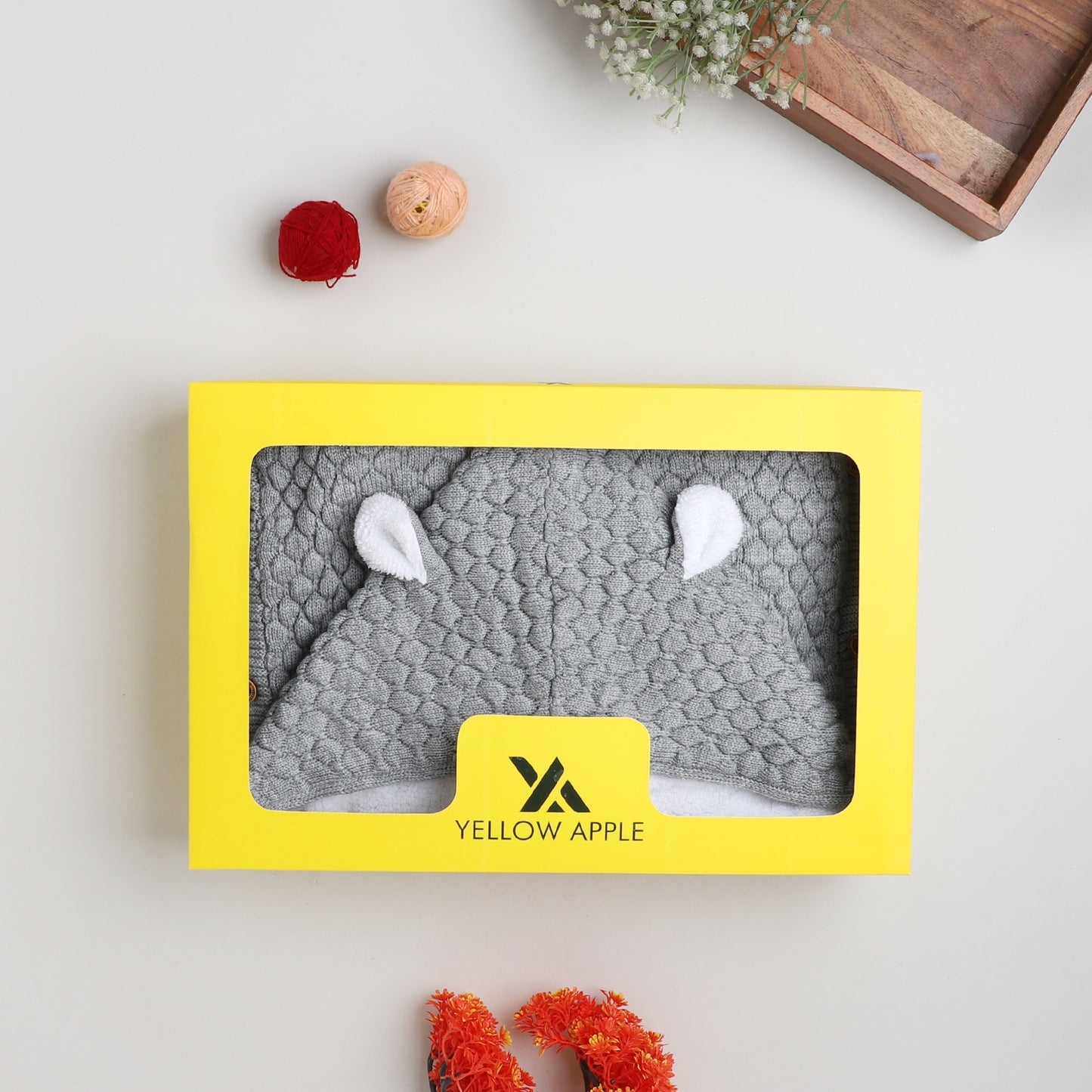 Yellow Apple Knitted Baby Sleeping Bag with Hood | Soft Winter Baby Sleep Sack