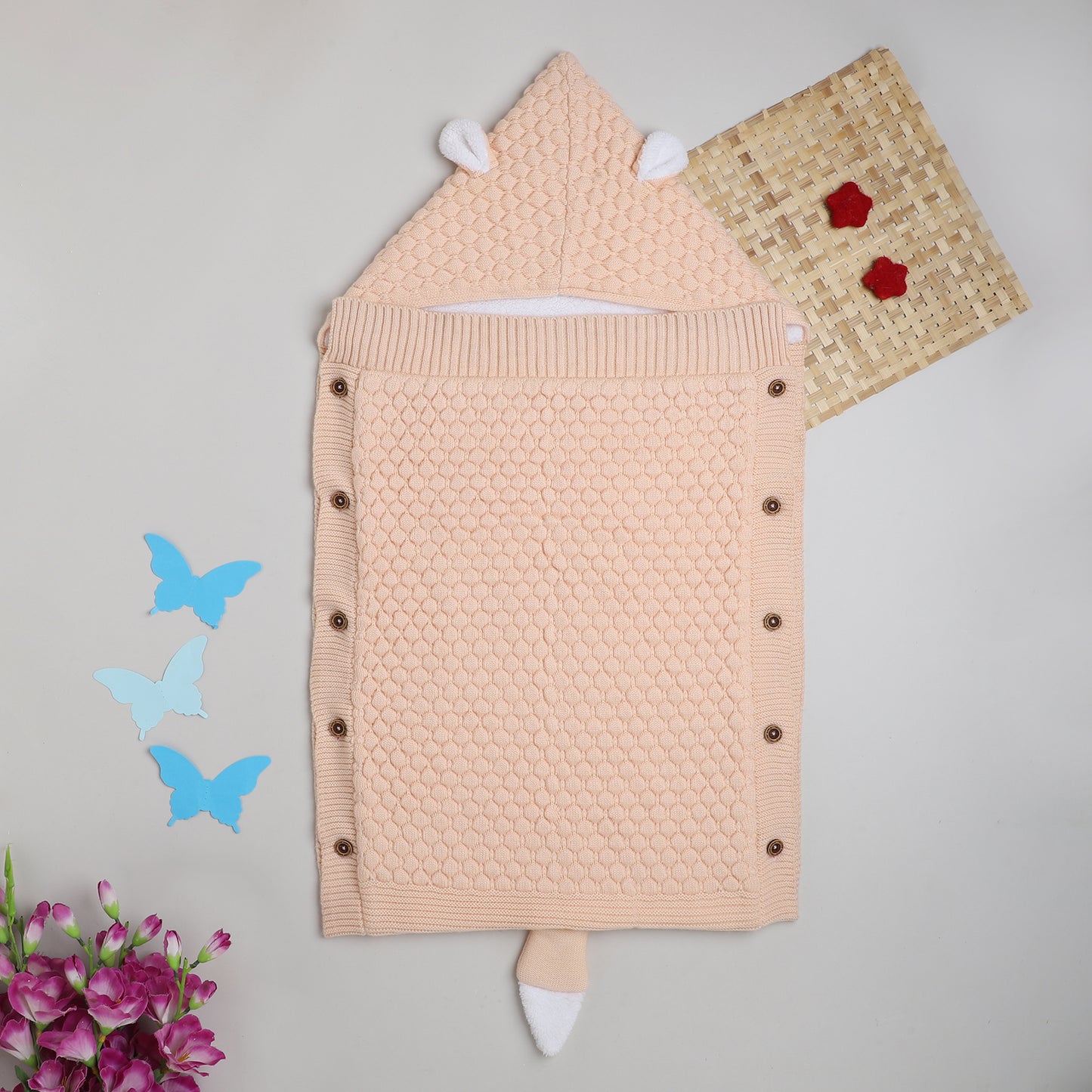 Yellow Apple Knitted Baby Sleeping Bag with Hood | Soft Winter Baby Sleep Sack