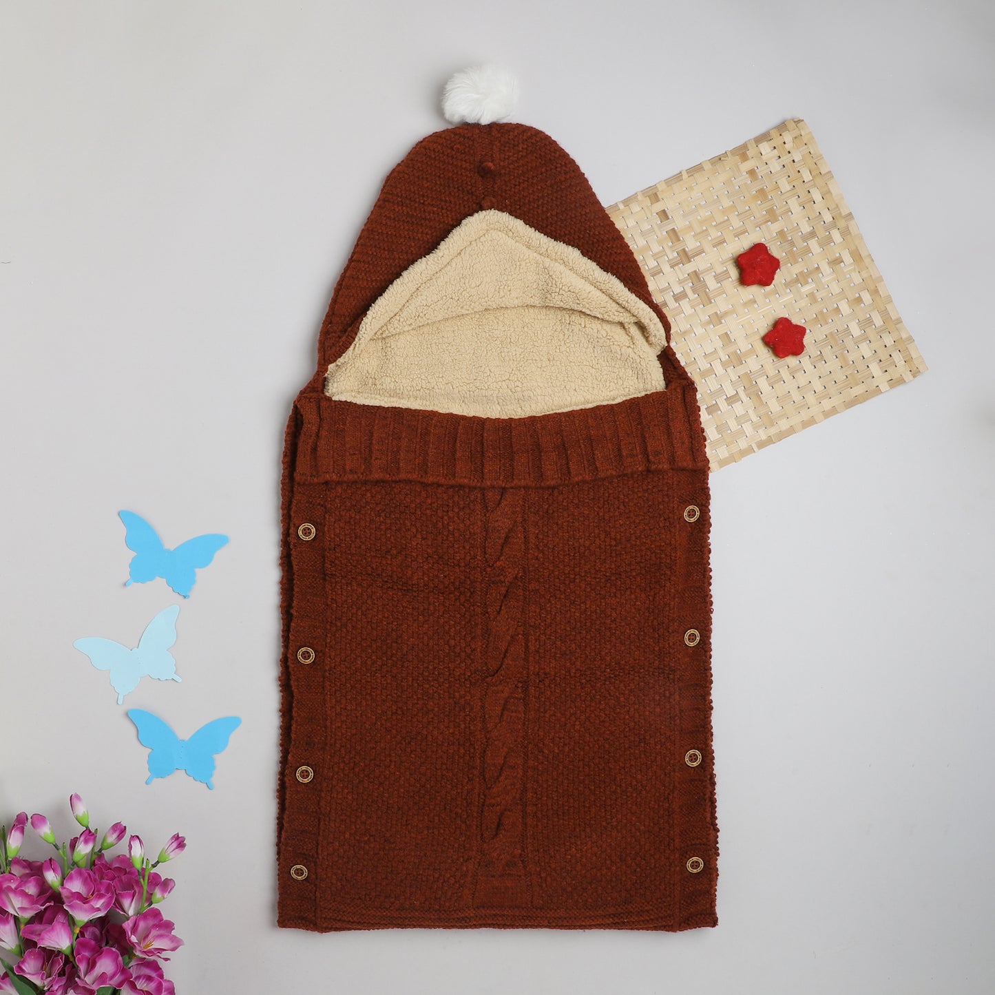 Yellow Apple Knitted Baby Sleeping Bag with Hood | Soft & Warm Infant Winter Sleep Sack