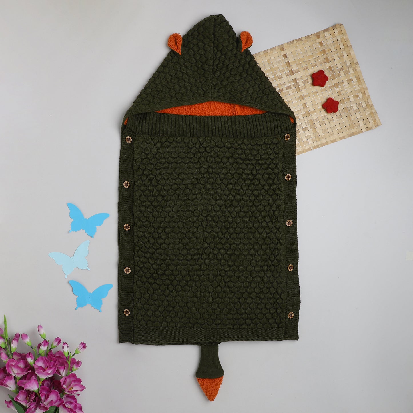 Yellow Apple Knitted Baby Sleeping Bag with Hood | Soft Winter Baby Sleep Sack