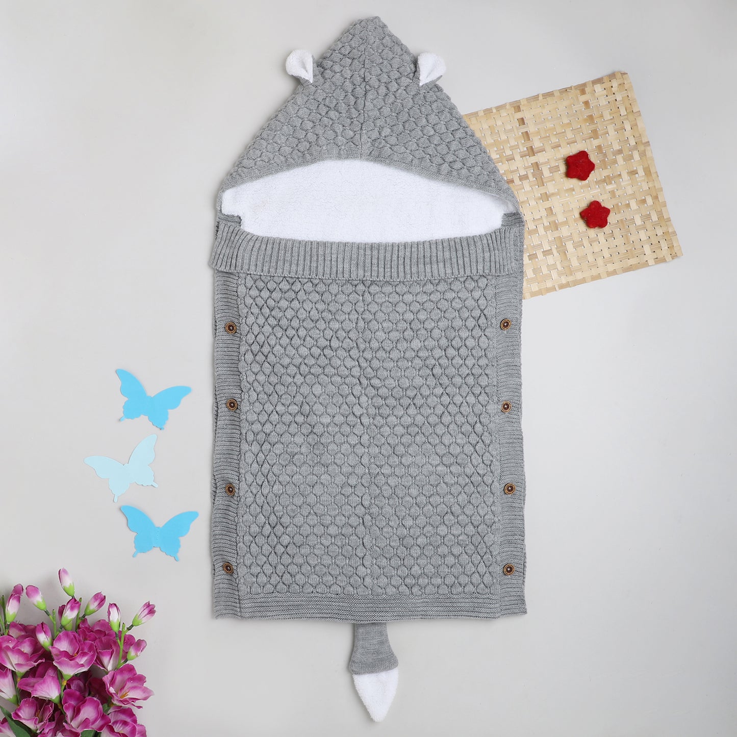 Yellow Apple Knitted Baby Sleeping Bag with Hood | Soft Winter Baby Sleep Sack