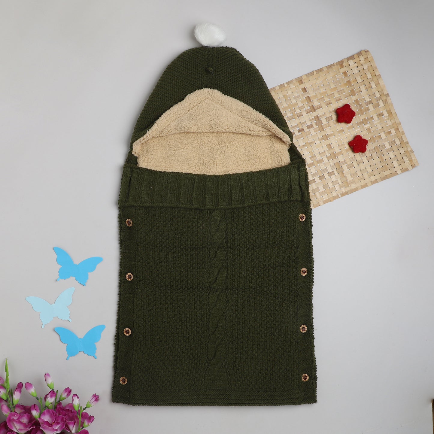 Yellow Apple Knitted Baby Sleeping Bag with Hood | Soft & Warm Infant Winter Sleep Sack