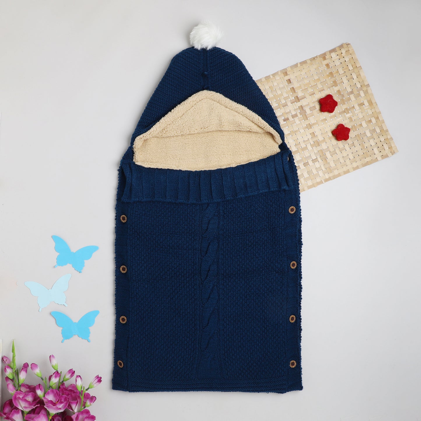 Yellow Apple Knitted Baby Sleeping Bag with Hood | Soft & Warm Infant Winter Sleep Sack