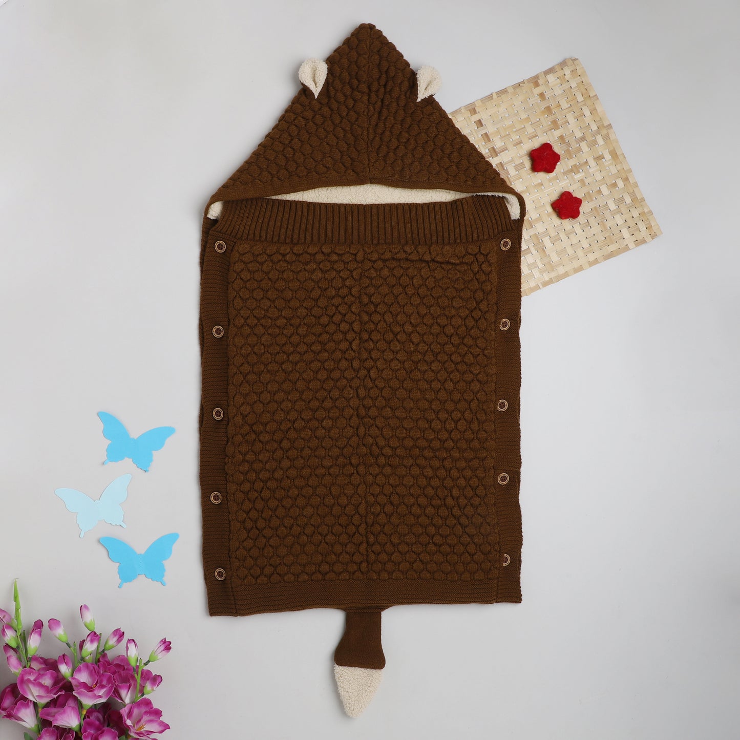 Yellow Apple Knitted Baby Sleeping Bag with Hood | Soft Winter Baby Sleep Sack