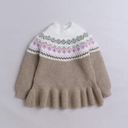 Baby Girls Self Design Round Neck  Sweater