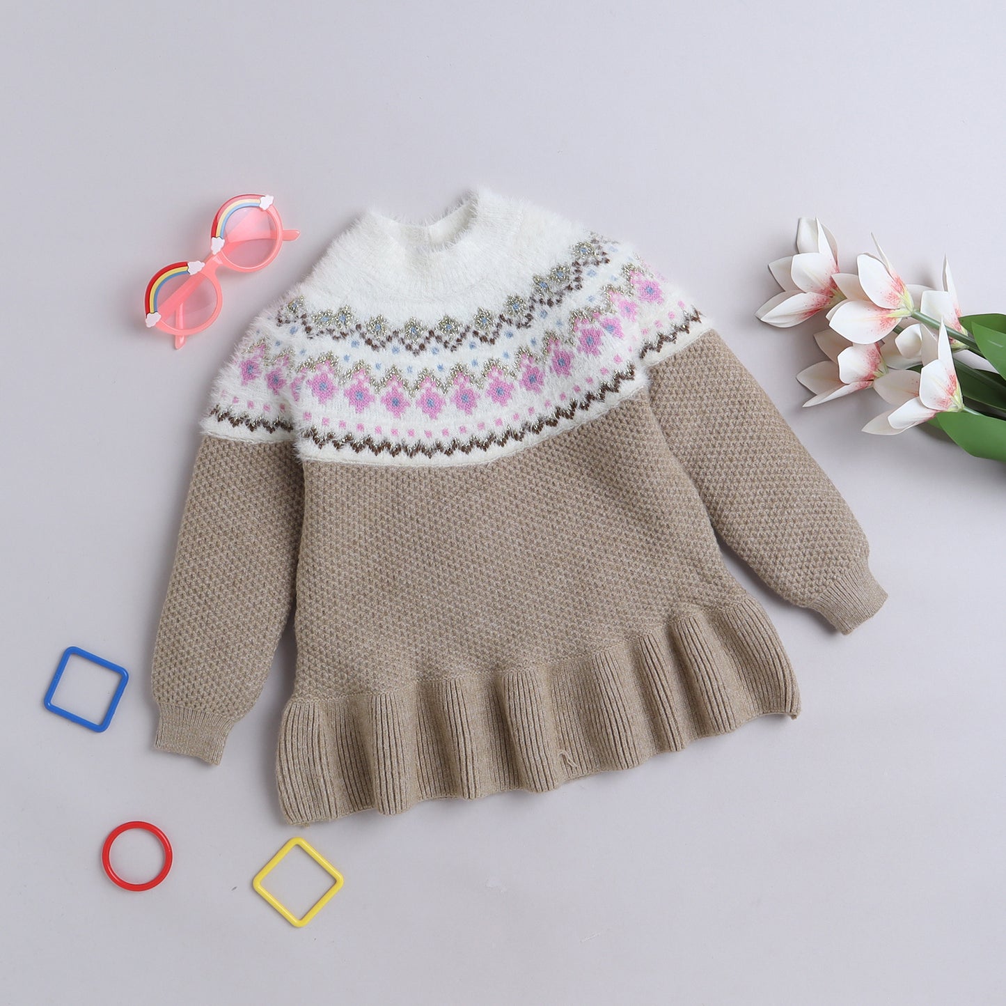 Baby Girls Self Design Round Neck  Sweater