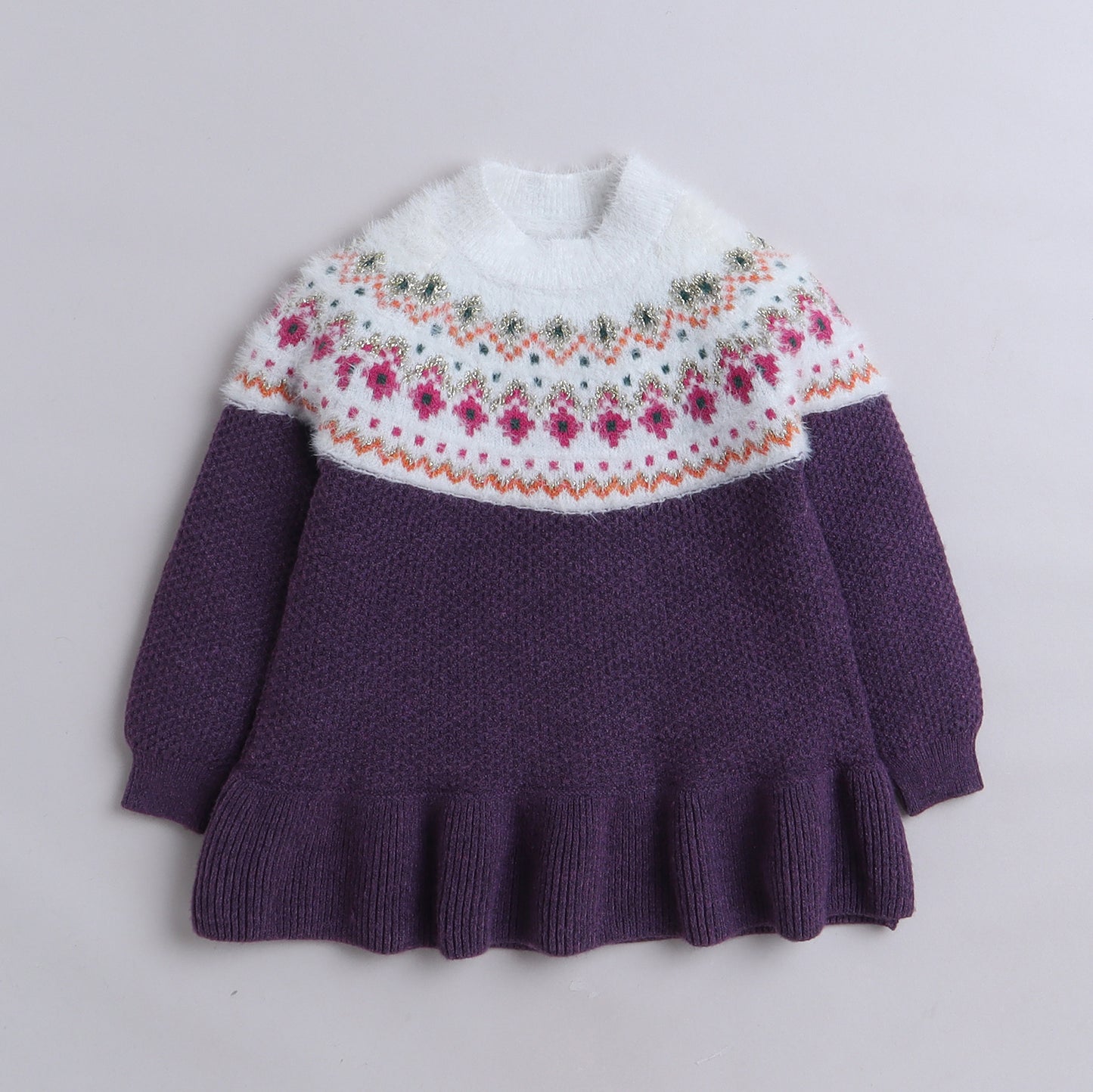 Baby Girls Self Design Round Neck  Sweater