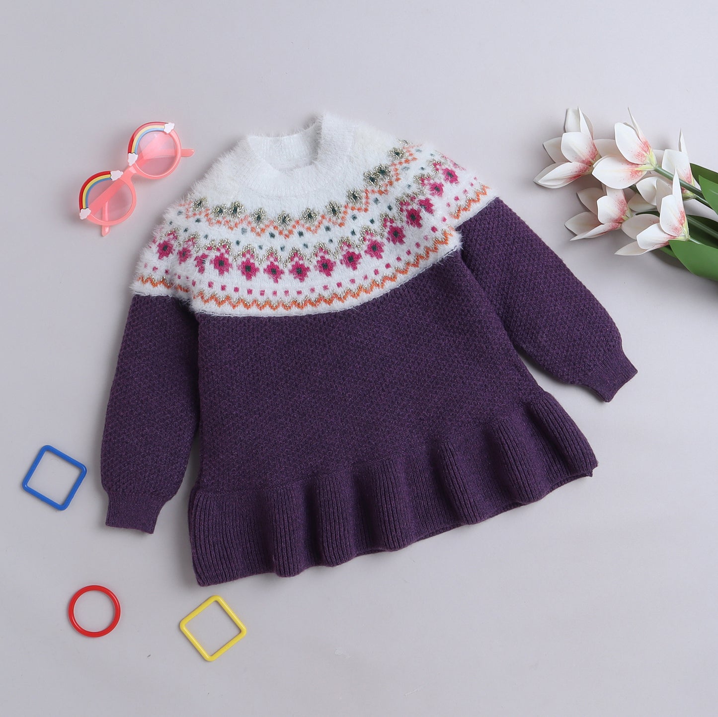 Baby Girls Self Design Round Neck  Sweater