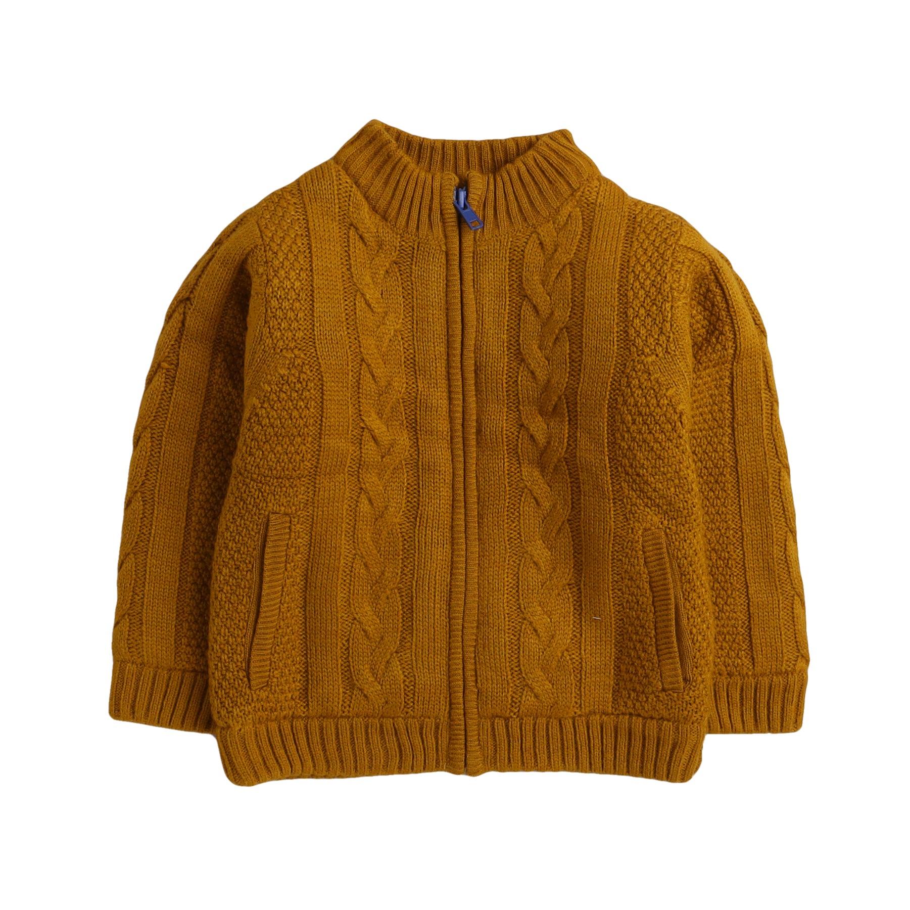 Boys Cable Knit Zip-Up Sweater | Soft Warm High Neck Full Sleeve Winter Cardigan with Front Pockets