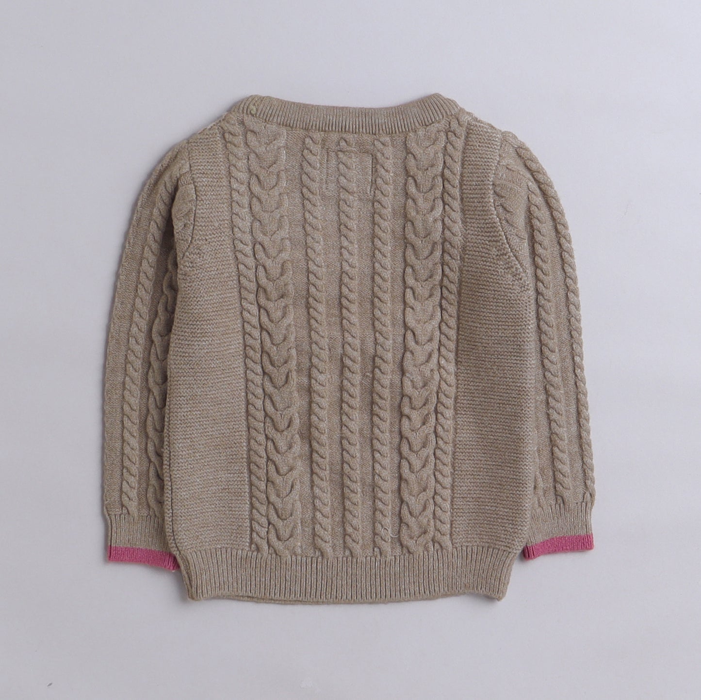 Baby Girl Self Design Round Neck Beige Sweater