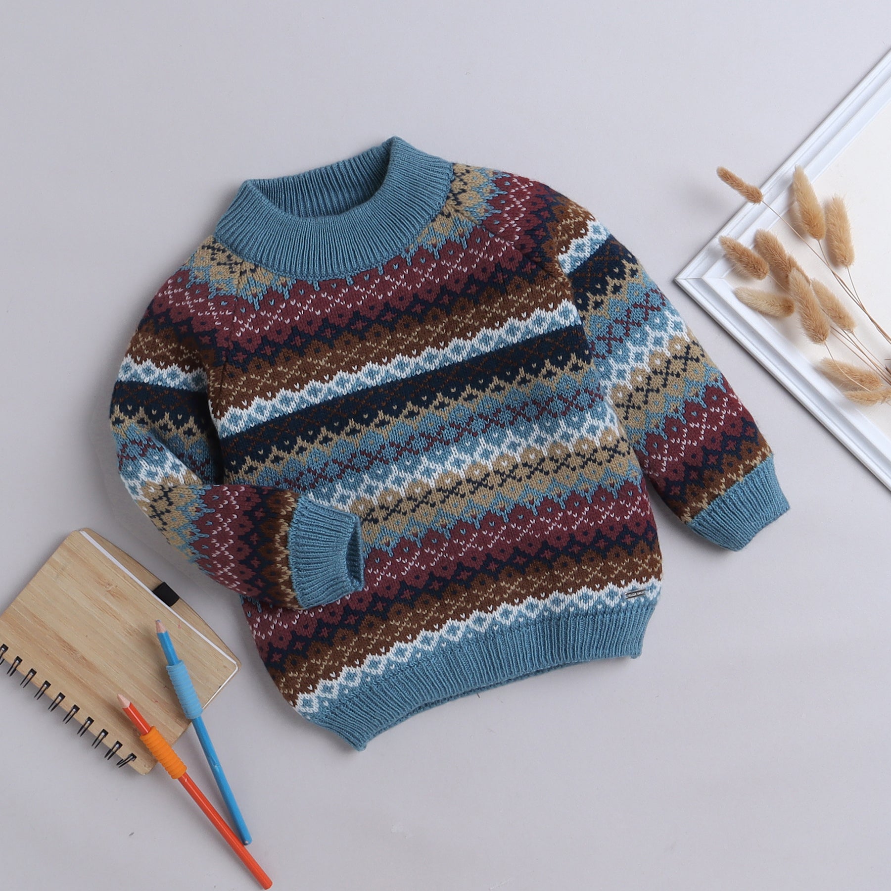 Boys Cozy Knitted Sweater | Warm Winter Pullover | Fair Isle Pattern | Soft Wool-Blend Knit