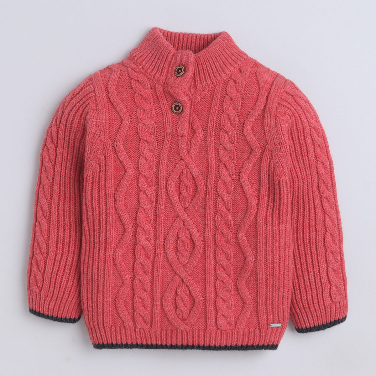Boys' 100% Acrylic Cable Knit Winter Sweater – Red Button Neck Pullover