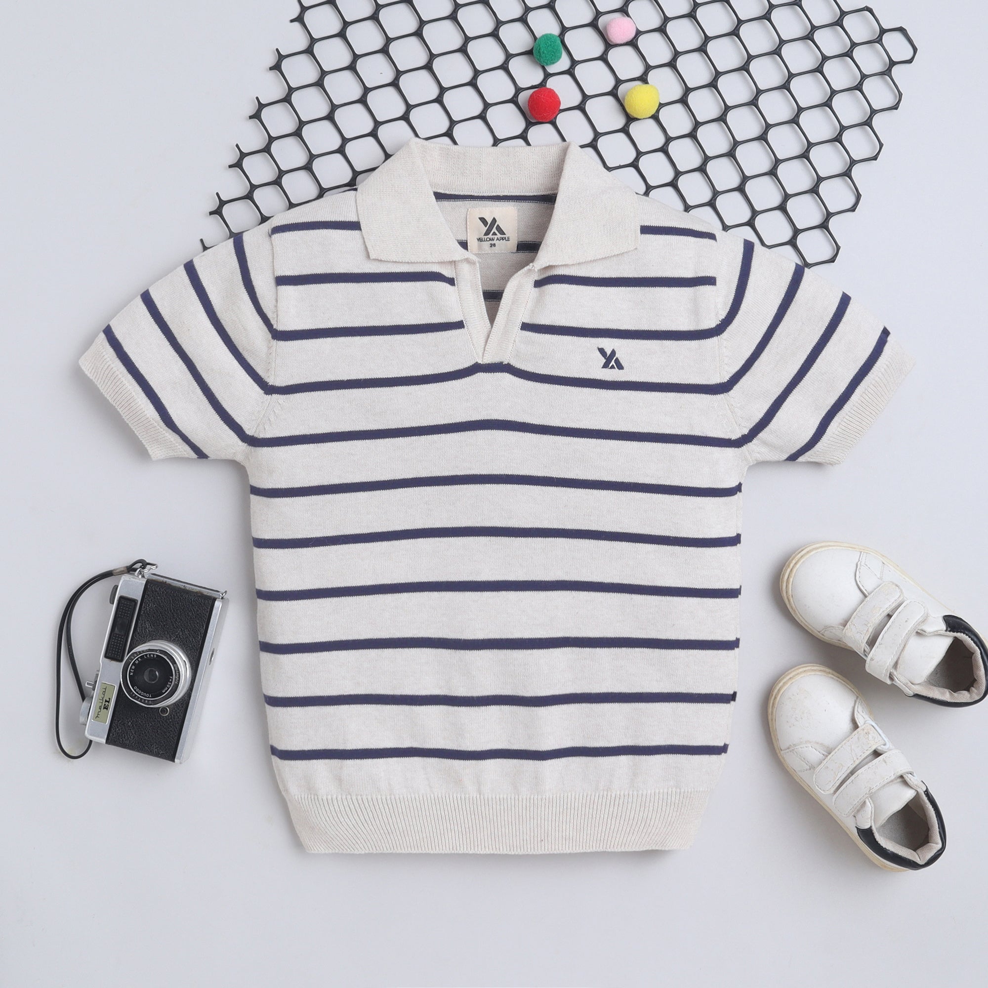Boys Cable Knit Polo T-Shirt, Soft Cotton Half Sleeve Collar Tee for Boys, Casual Summer Wear