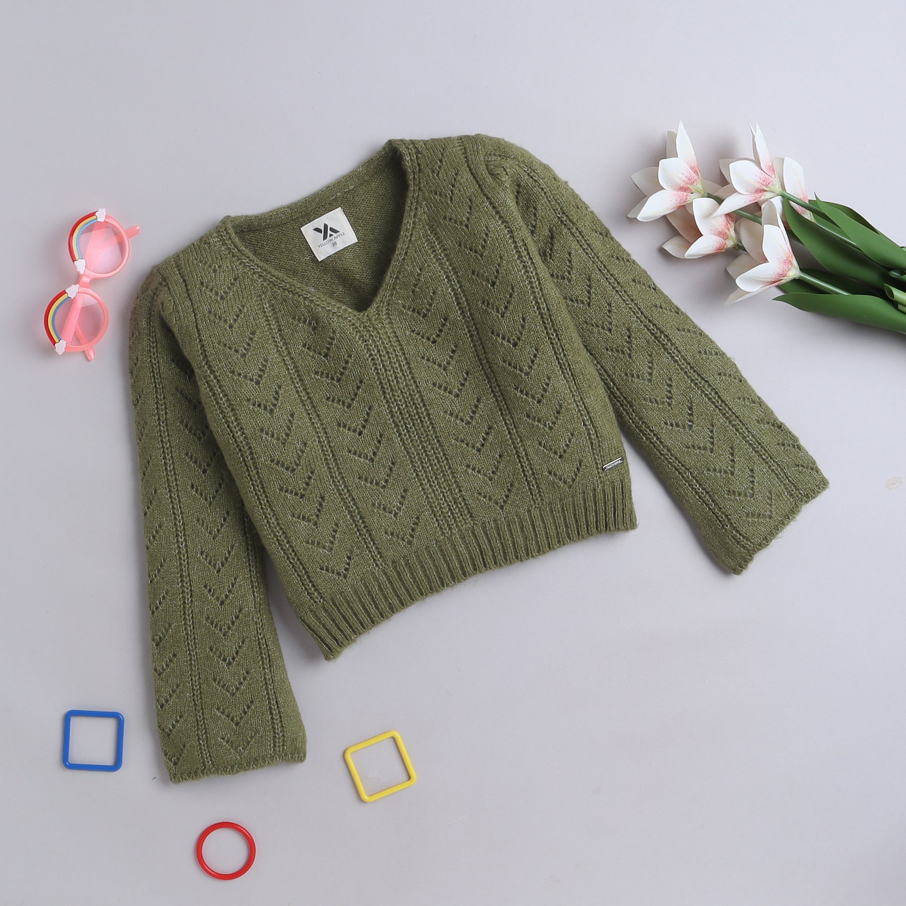 Girls Knitted V-Neck Sweater | Full Sleeve Winter Pullover | Soft Warm Casual Knit Top for Kids