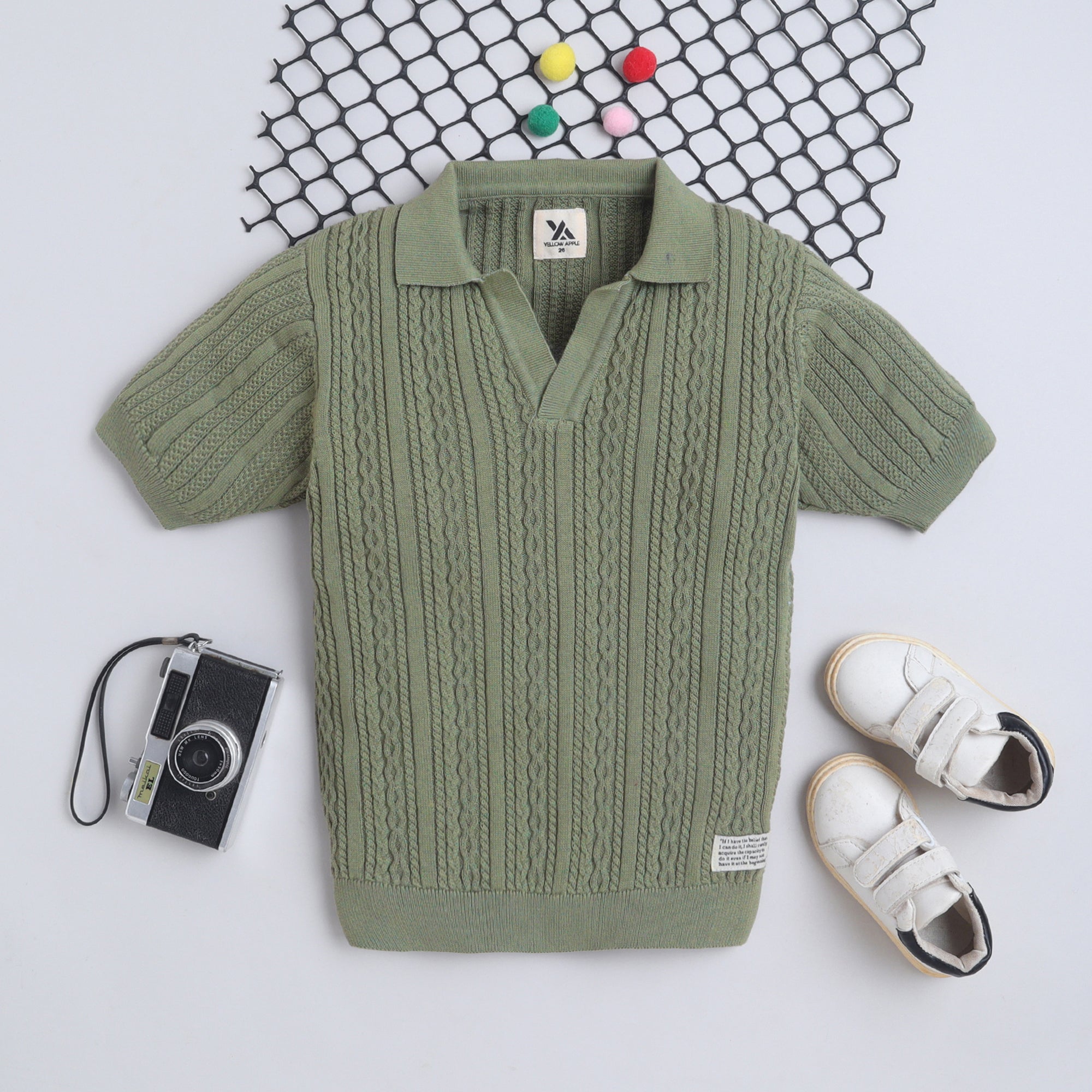 Boys Cable Knit Polo T-Shirt, Soft Cotton Half Sleeve Collar Tee for Boys, Casual Summer Wear