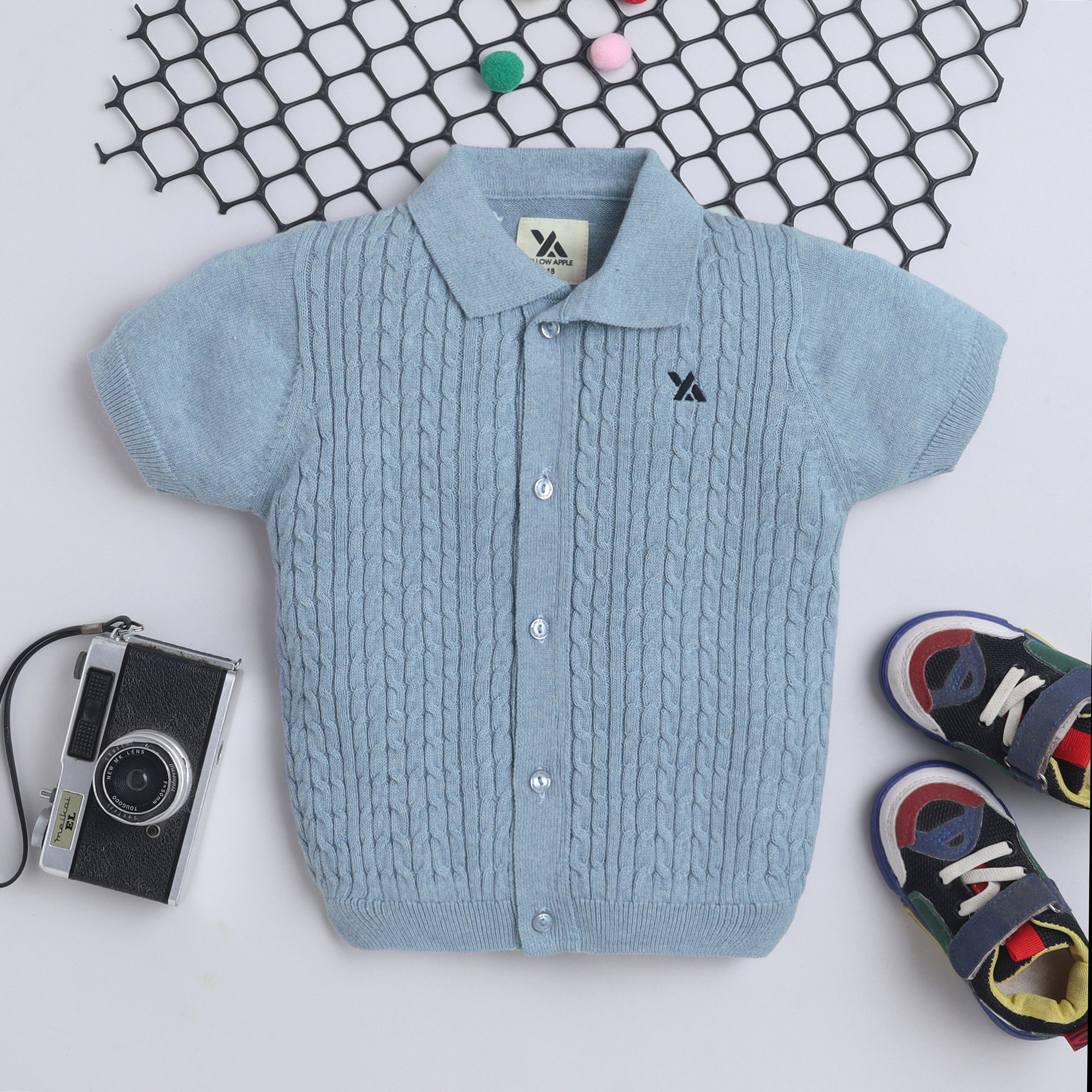 Boys Cable Knit Polo T-Shirt, Soft Cotton Half Sleeve Collar Tee for Boys, Casual Summer Wear