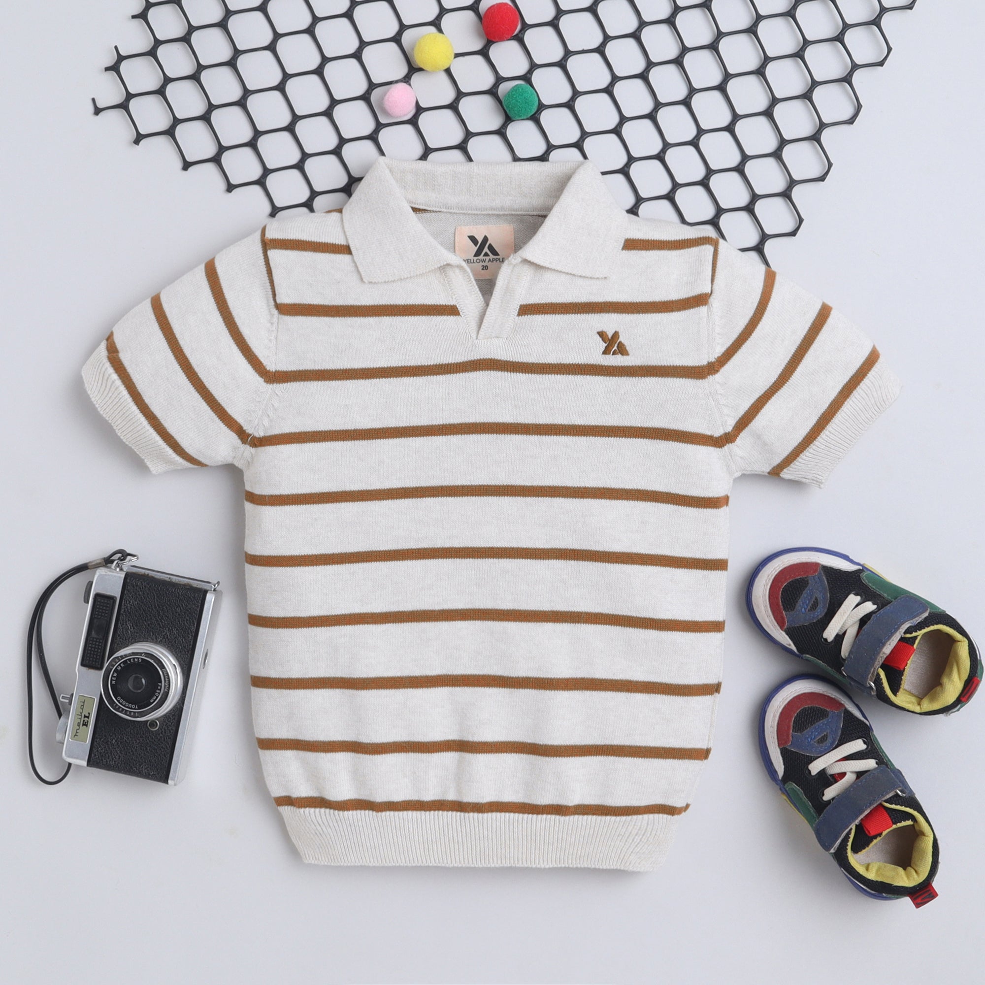 Boys Cable Knit Polo T-Shirt, Soft Cotton Half Sleeve Collar Tee for Boys, Casual Summer Wear