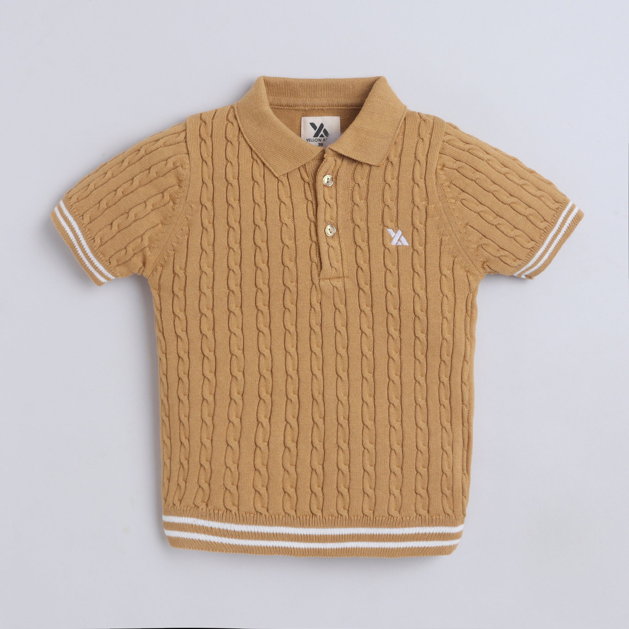Boys Cable Knit Polo T-Shirt, Soft Cotton Half Sleeve Collar Tee for Boys, Casual Summer Wear