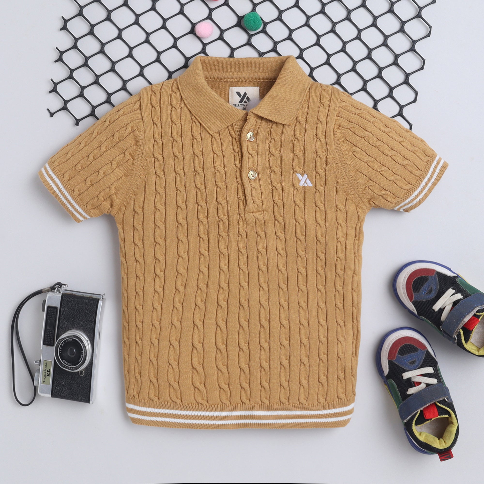 Boys Cable Knit Polo T-Shirt, Soft Cotton Half Sleeve Collar Tee for Boys, Casual Summer Wear