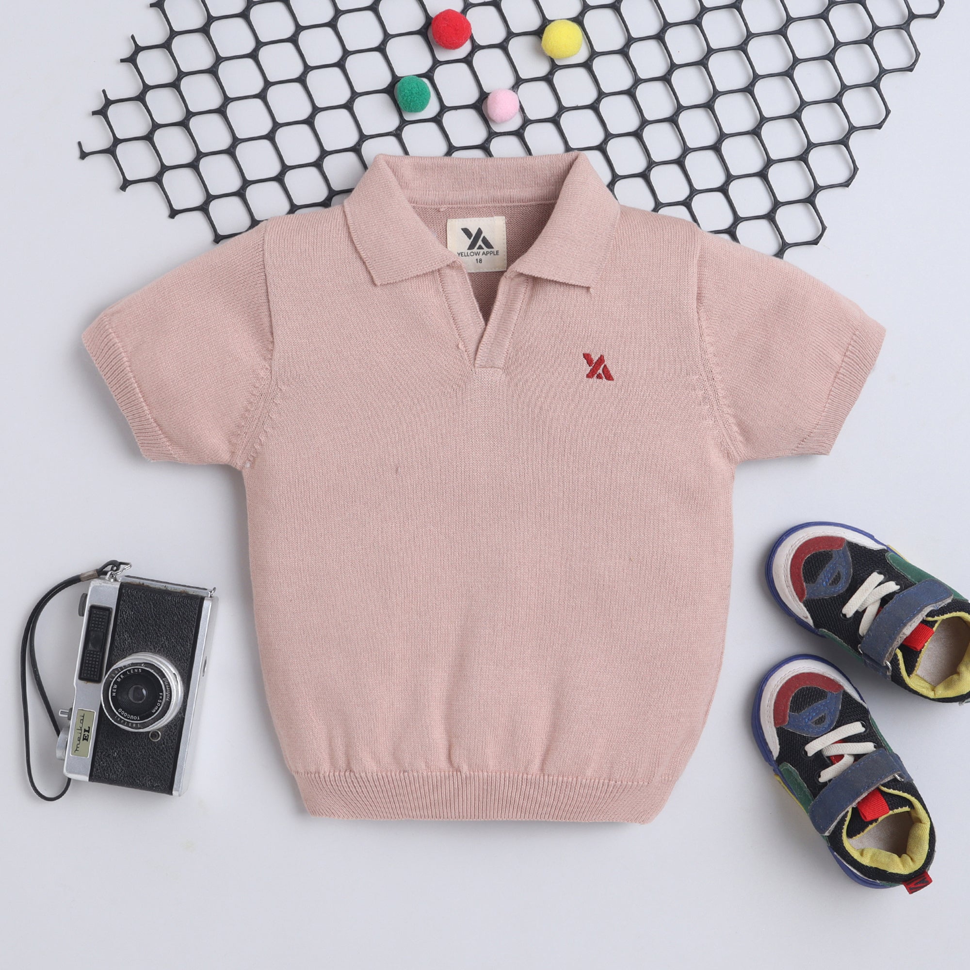 Boys Cable Knit Polo T-Shirt, Soft Cotton Half Sleeve Collar Tee for Boys, Casual Summer Wear