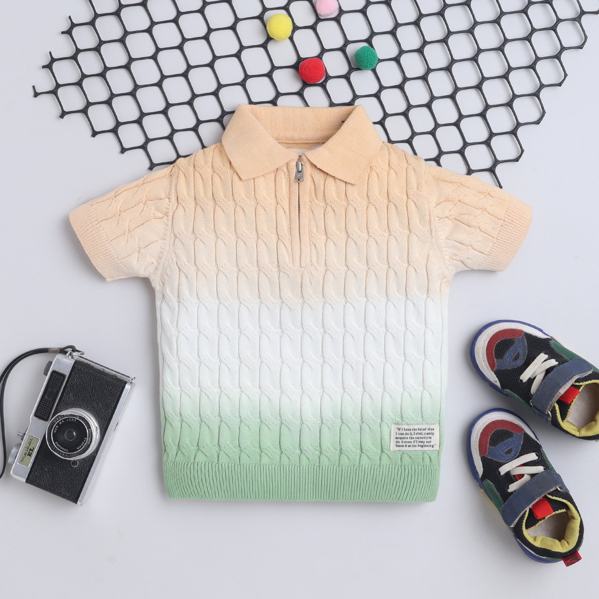 Boys Cable Knit Polo T-Shirt, Soft Cotton Half Sleeve Collar Tee for Boys, Casual Summer Wear
