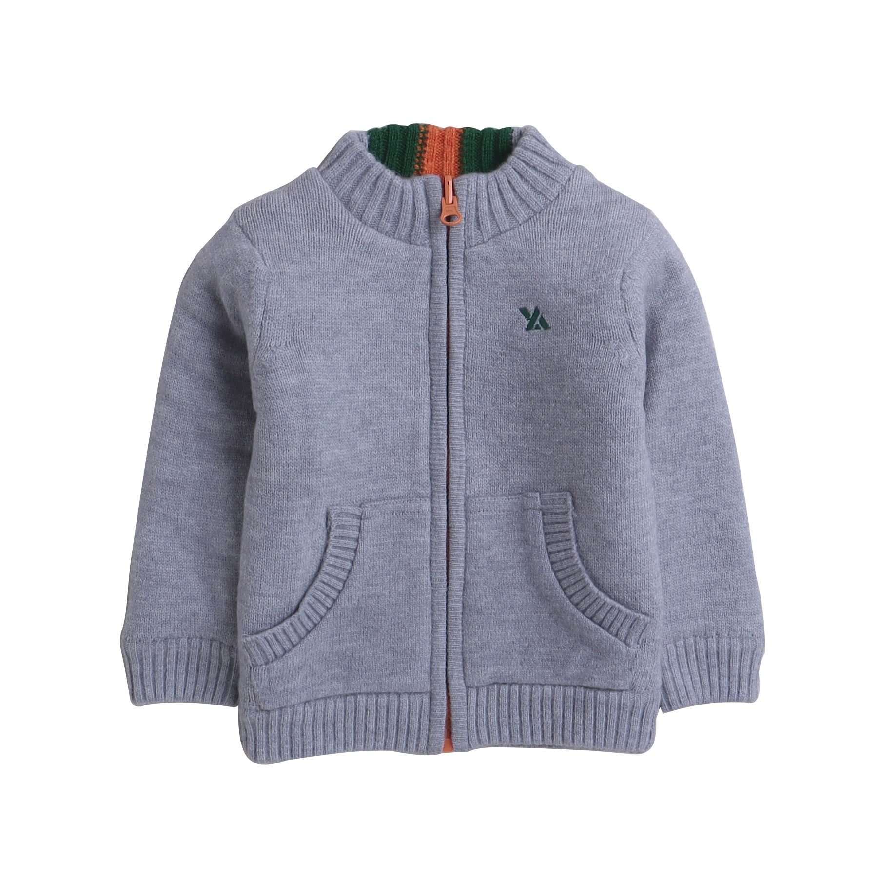 Boys Solid Knit Zip-Up Sweater | Soft Warm High Neck Full Sleeve Winter Cardigan with Front Pockets | Kids Winter Knitwear