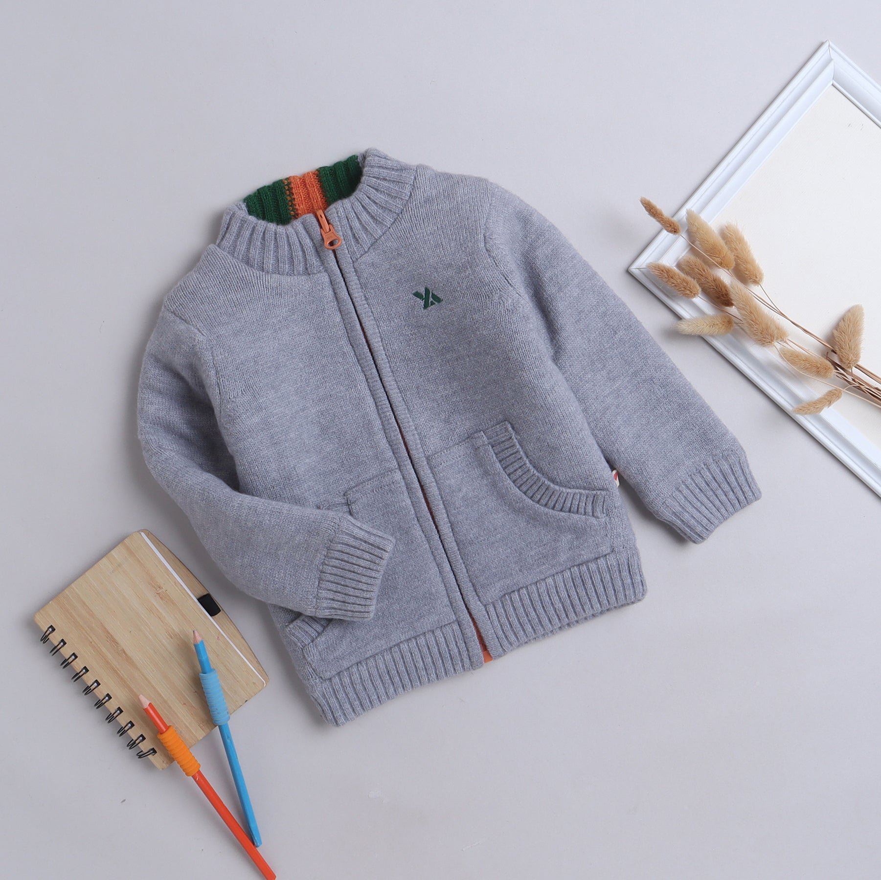Boys Solid Knit Zip-Up Sweater | Soft Warm High Neck Full Sleeve Winter Cardigan with Front Pockets | Kids Winter Knitwear