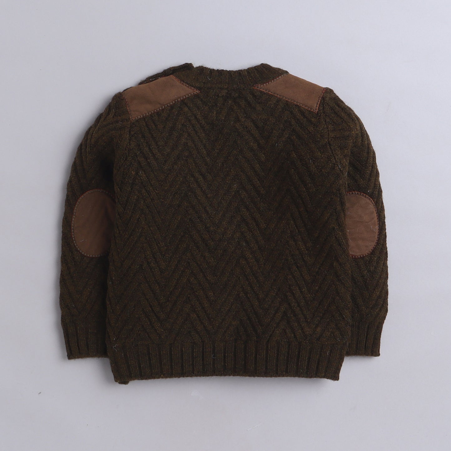 Yellow Aplle-Kids' Chevron Knit Sweater with Suede Shoulder Patches