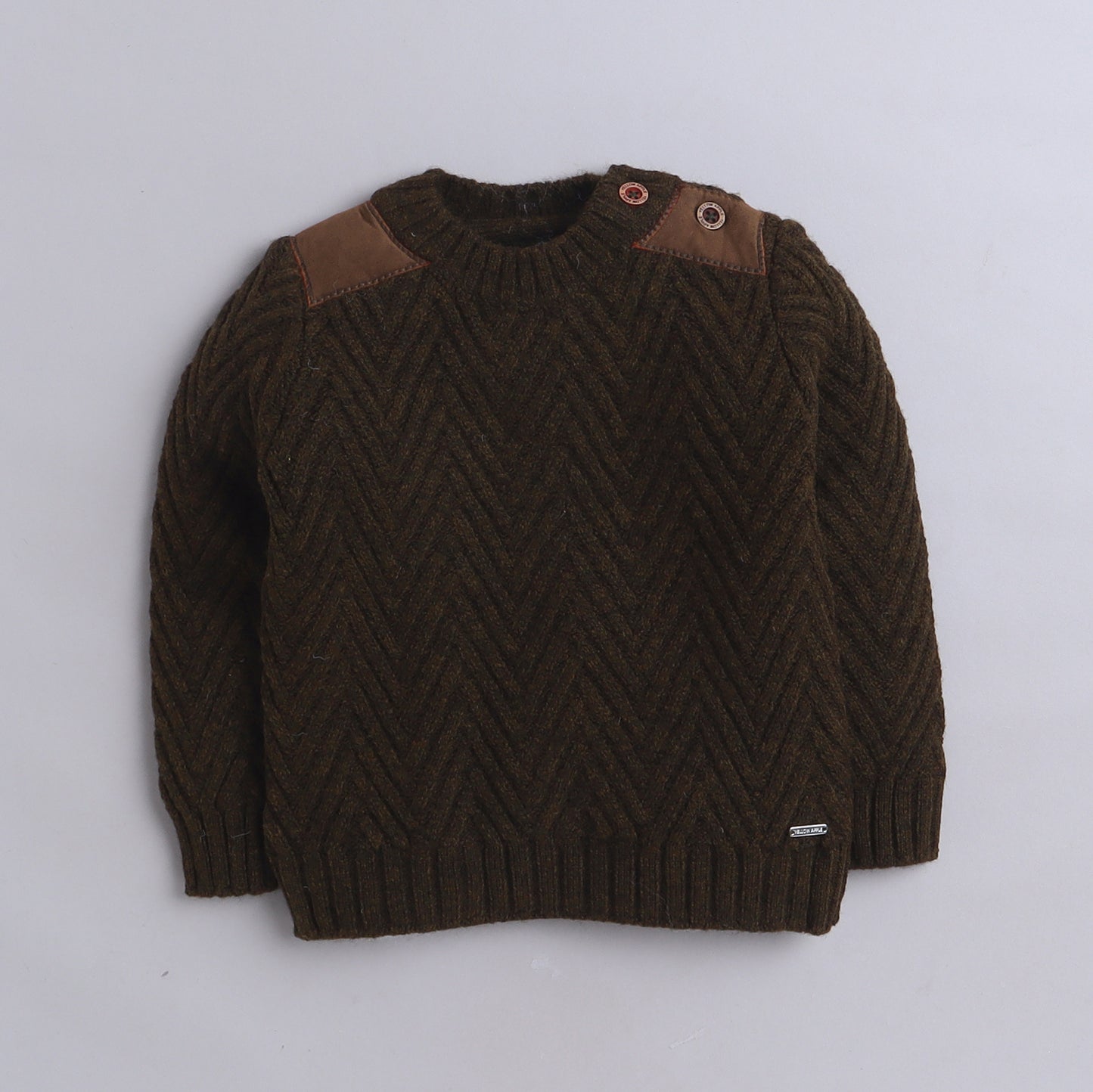 Yellow Aplle-Kids' Chevron Knit Sweater with Suede Shoulder Patches