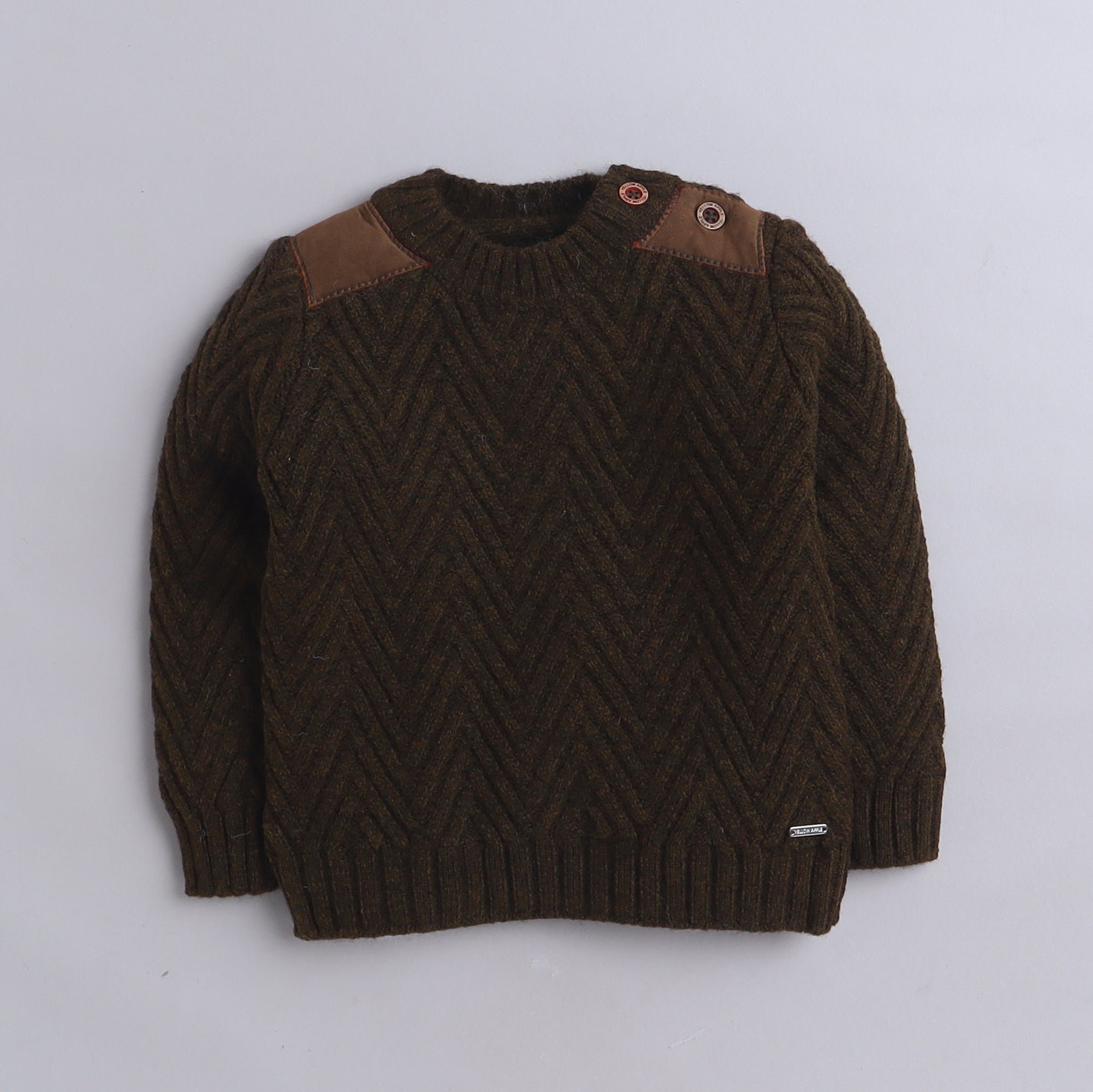 Kids' Chevron Knit Sweater with Suede Shoulder Patches
