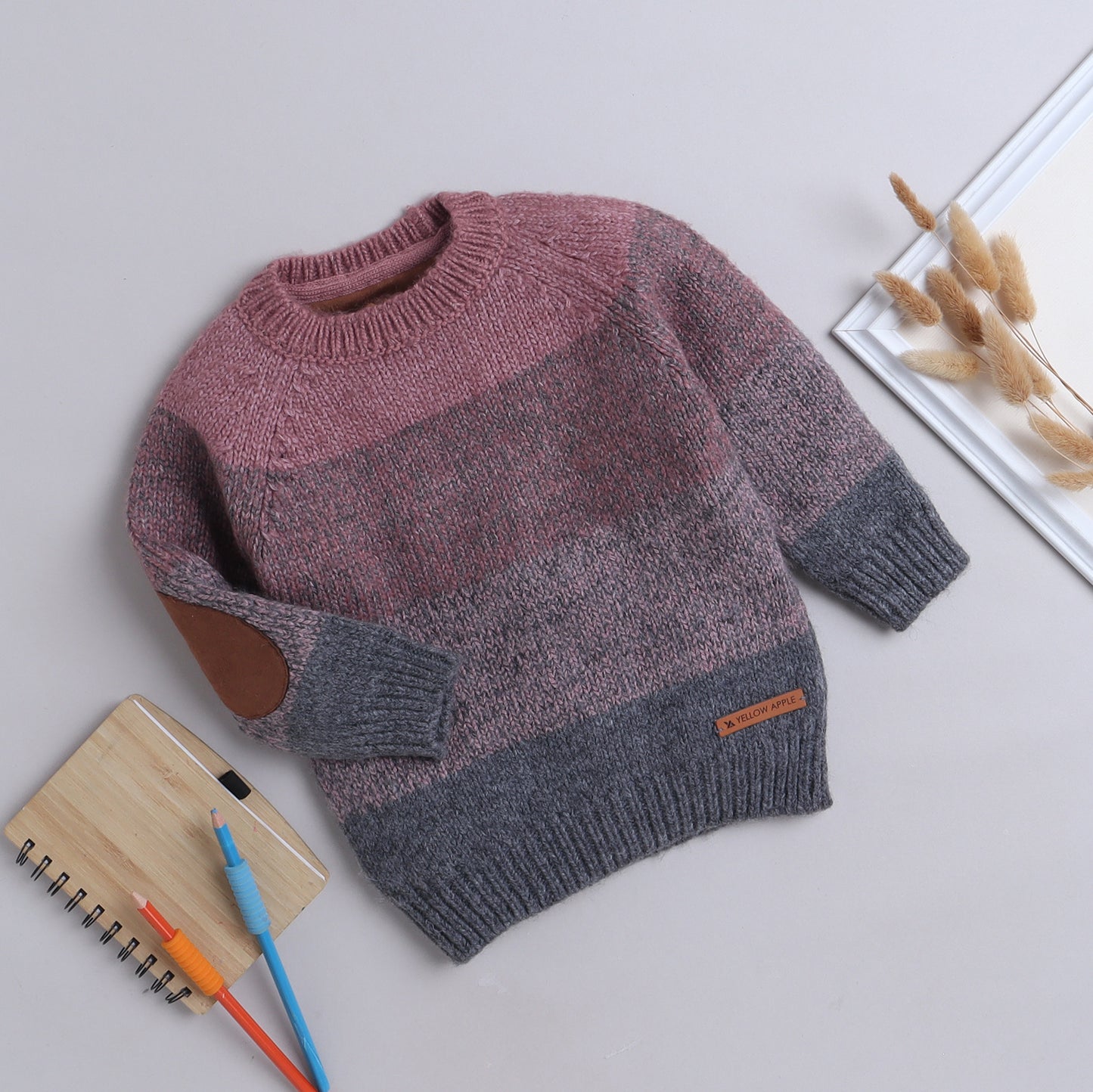 Baby Boys Self Design Round Neck Rose Color Sweater