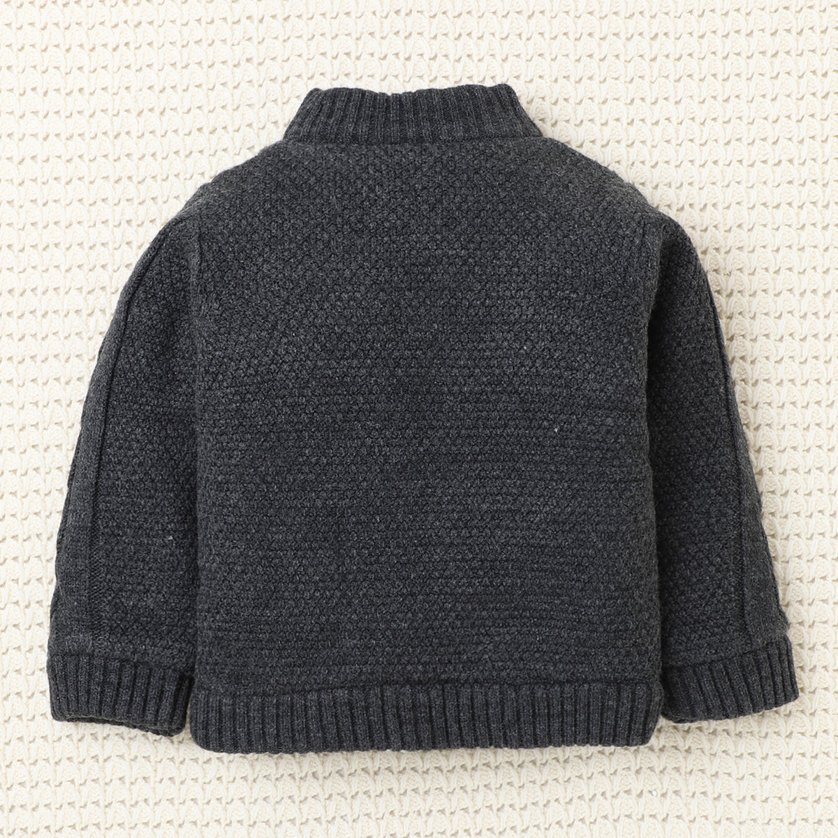 Yellow Apple Boys Charcoal Grey Cable Knit Sweater Jacket – Full Zip High Neck Winter Cardigan