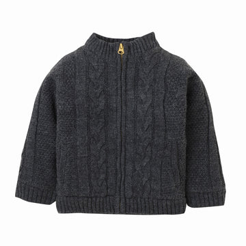 Yellow Apple Boys Charcoal Grey Cable Knit Sweater Jacket – Full Zip High Neck Winter Cardigan