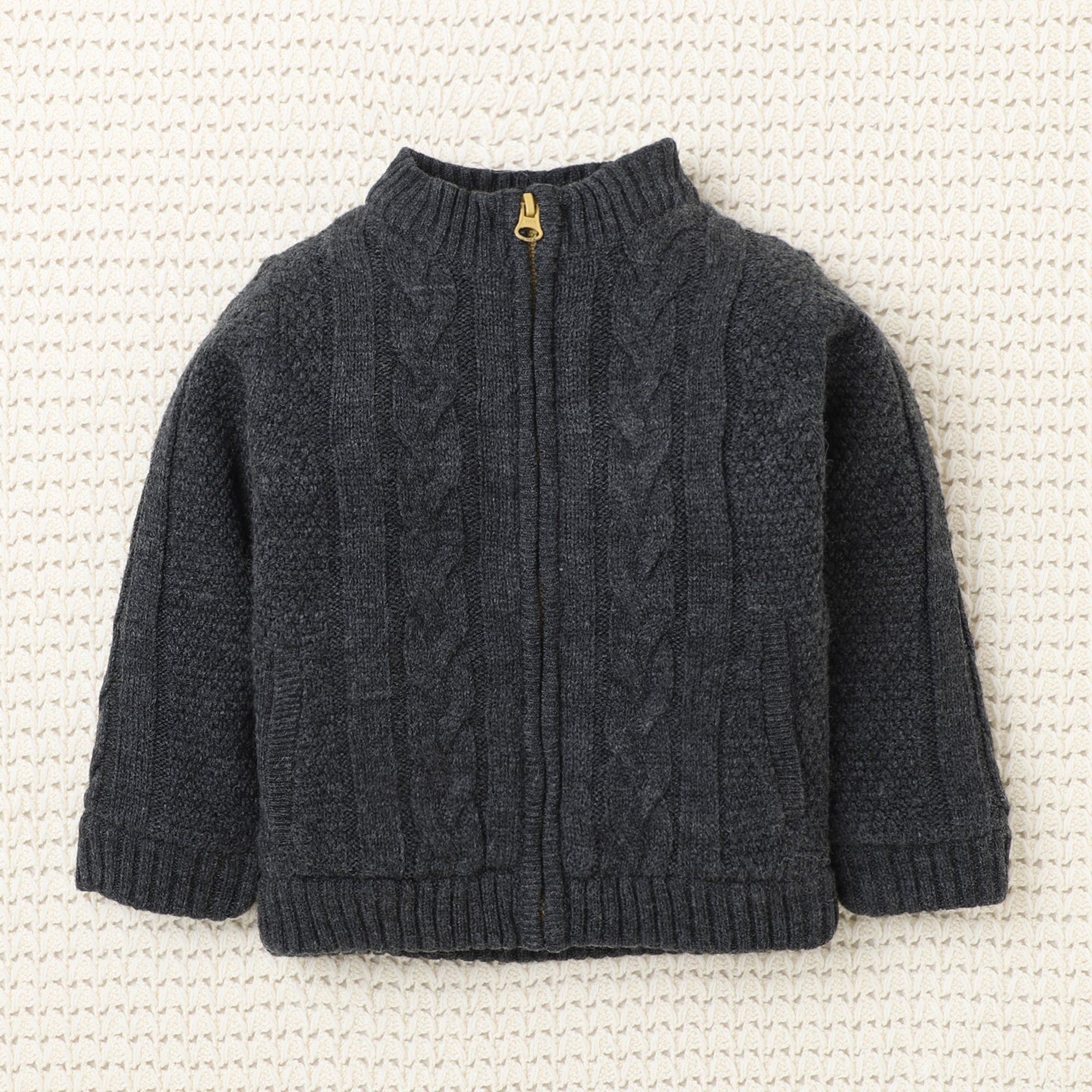 Boys Cable Knit Zip-Up Sweater | Soft Warm High Neck Full Sleeve Winter Cardigan with Front Pockets