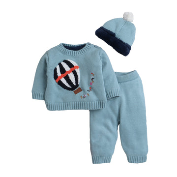 Baby 3-Piece Knit Clothing Set | Soft Warm Sweater, Knit Pants & Pom-Pom Beanie | Cozy Winter Outfit for Babies